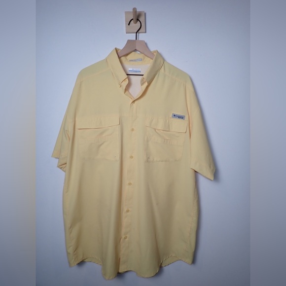 Columbia PFG Mens Vented Button Shirt Yellow Polyester Shirt Sleeve Fishing XL - Picture 1 of 16